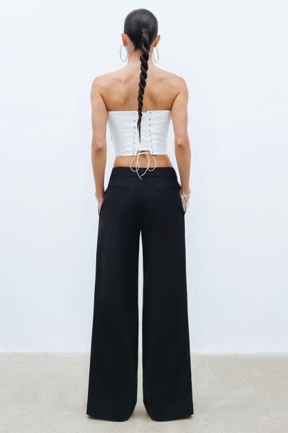 Glittering Irregular Decor Party Strapless Crop Top-Black