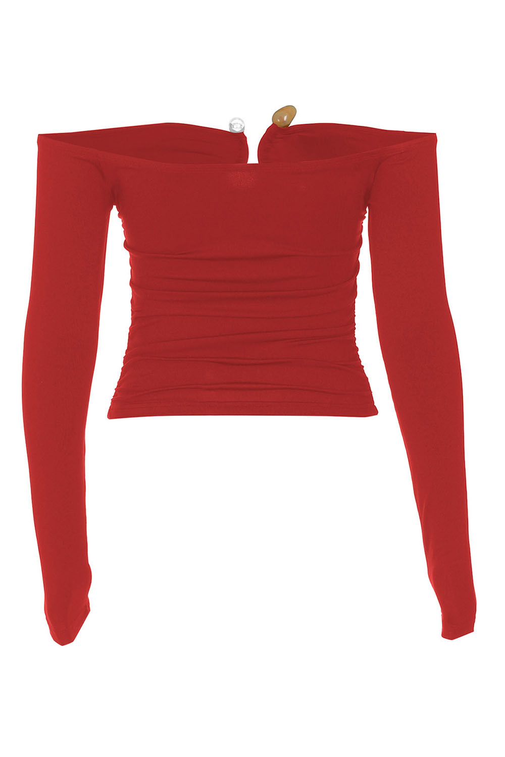 Off Shoulder Notched Collar Long Sleeve Slim-Fit Top-White
