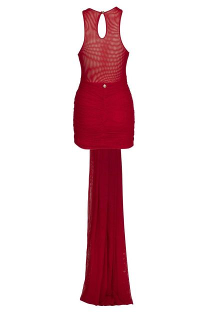 Sleeveless Ruched Bodycon Tie Up Sash Cover Ups Mini Dresses-Red