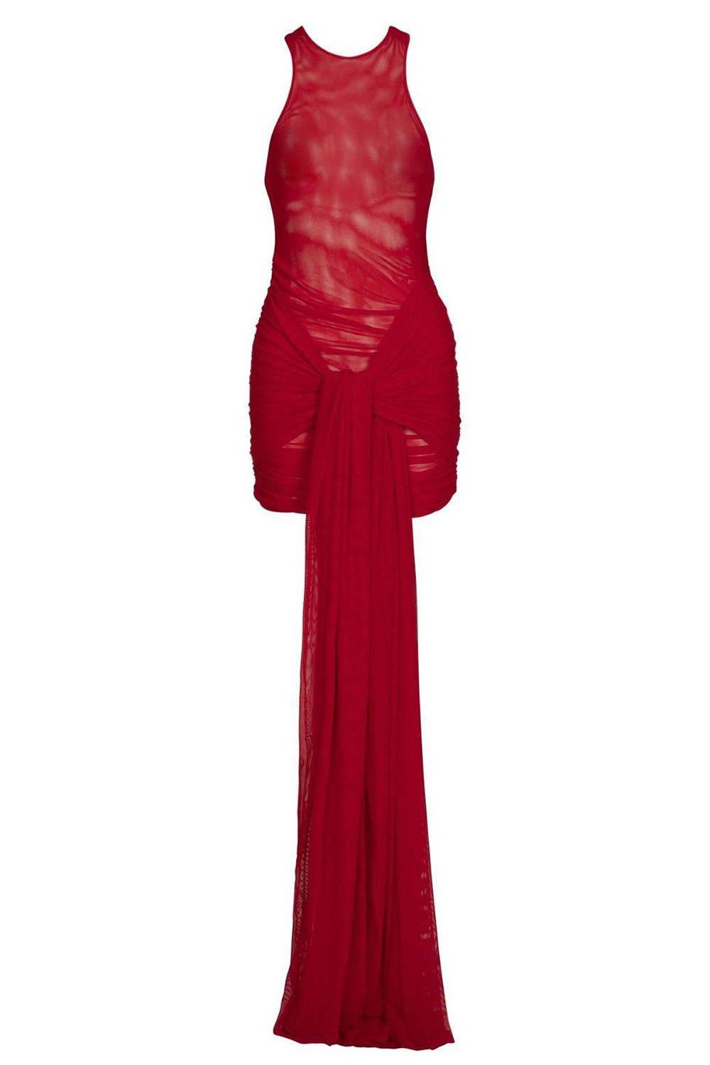 Sleeveless Ruched Bodycon Tie Up Sash Cover Ups Mini Dresses-Red