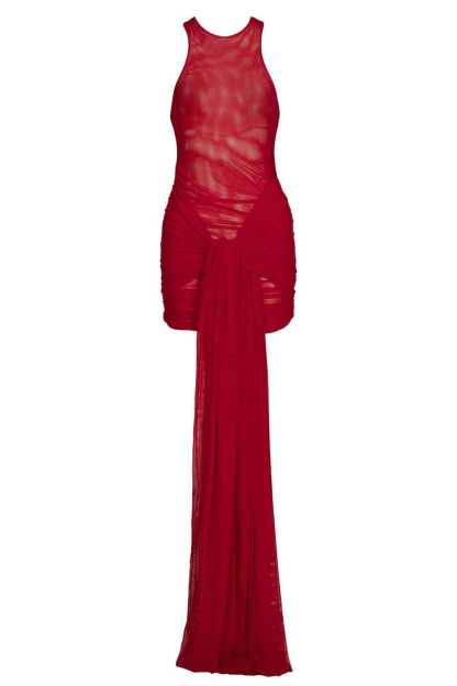 Sleeveless Ruched Bodycon Tie Up Sash Cover Ups Mini Dresses-Red