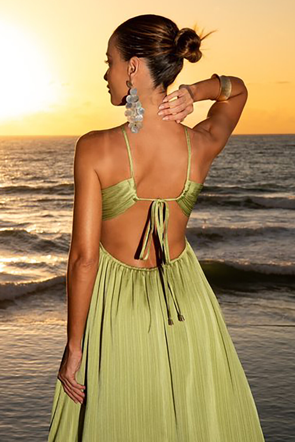 Cross Halter Neck Open Back A-Line Solid Color Maxi Dresses-Green [Pre Order]