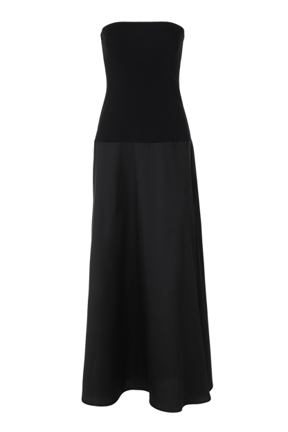 Boat Neck Strapless Semi-Fitted Gowns Maxi Dresses-Black
