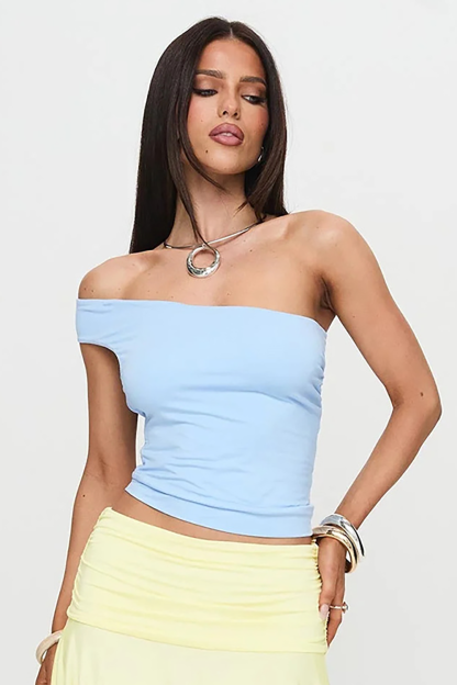 Off Shoulder Solid Color Slim Fit Open Back Crop Top-Green