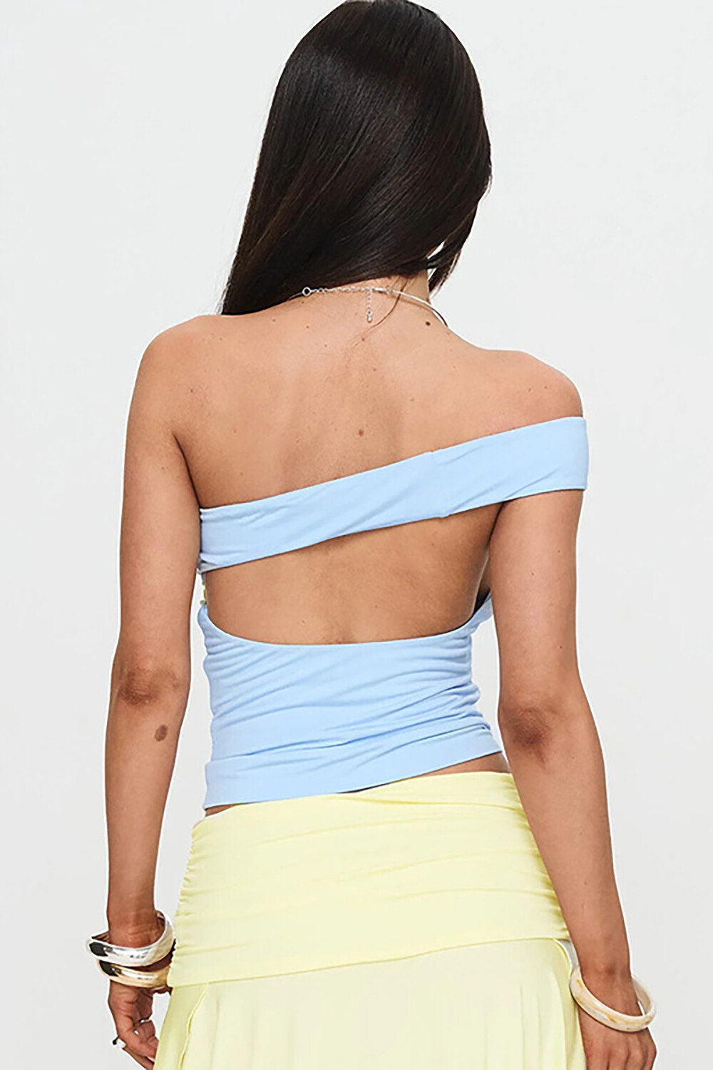 Off Shoulder Solid Color Slim Fit Open Back Crop Top-Green