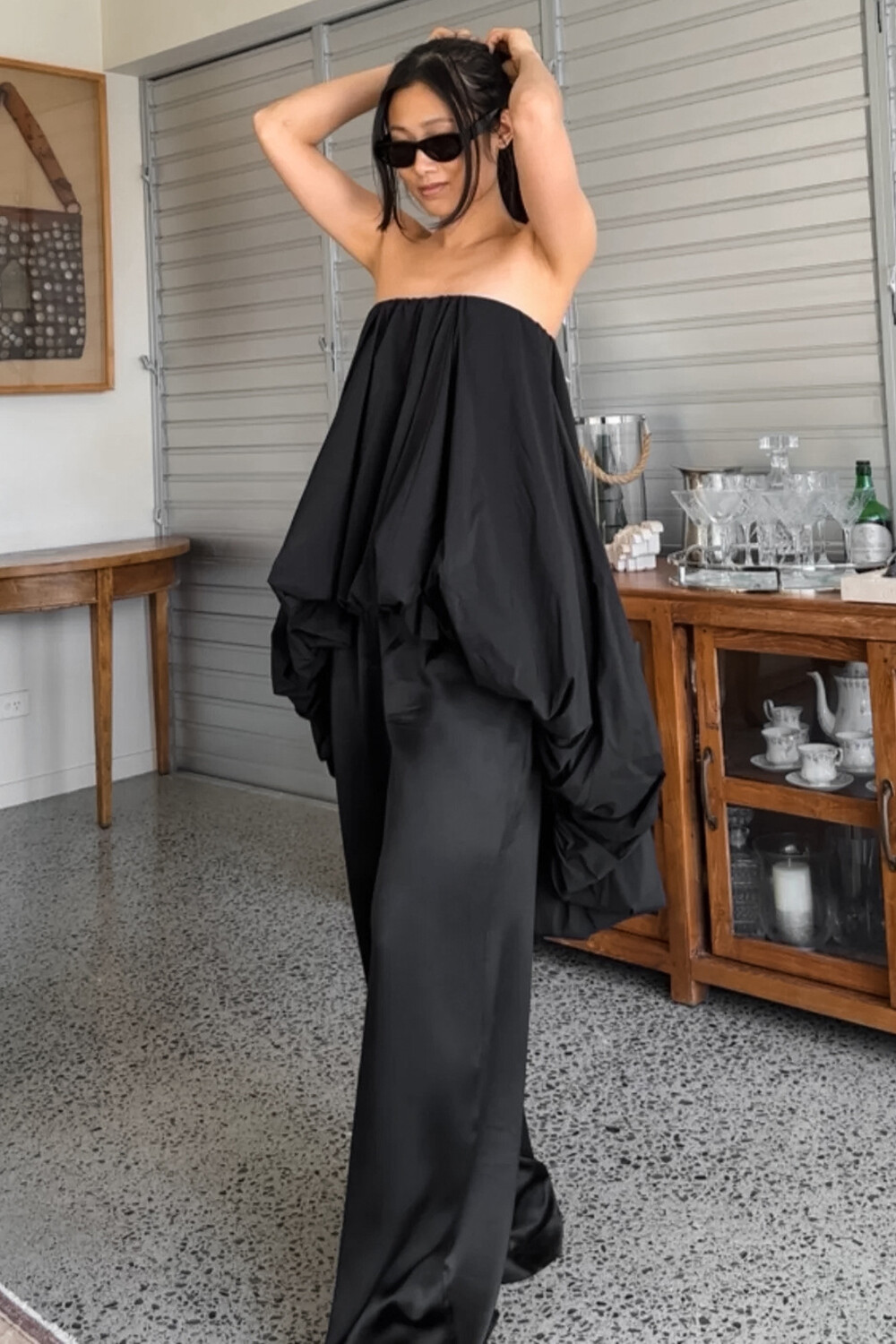 Boat Neck Strapless Loose Fit Puffy High-Low Solid Color Top-White