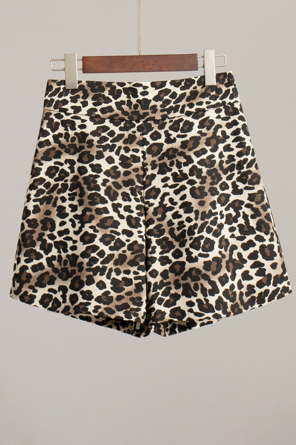 Leopard Print V Neck Vest High Waist Shorts Matching Set-Brown