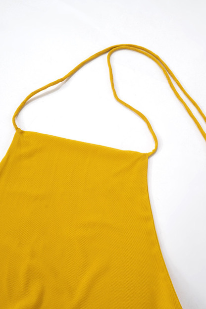 Cowl Neck Backless Ruched Solid Casual Halter Top-Yellow
