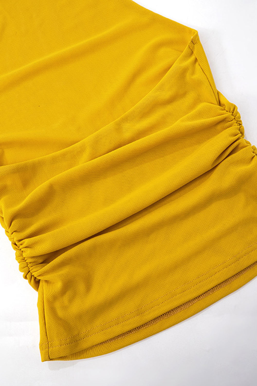 Cowl Neck Backless Ruched Solid Casual Halter Top-Yellow
