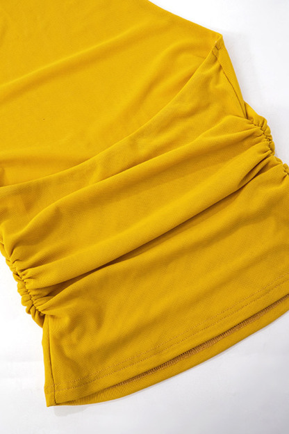 Cowl Neck Backless Ruched Solid Casual Halter Top-Yellow