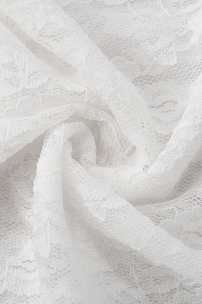 Off Shoulder Guipure Lace See-Through Slim-Fit Top-White