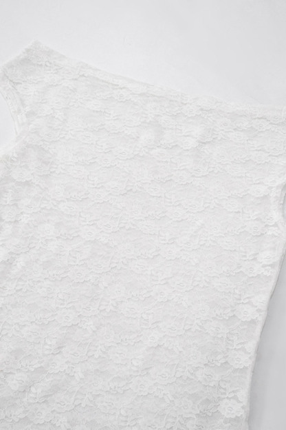 Off Shoulder Guipure Lace See-Through Slim-Fit Top-White