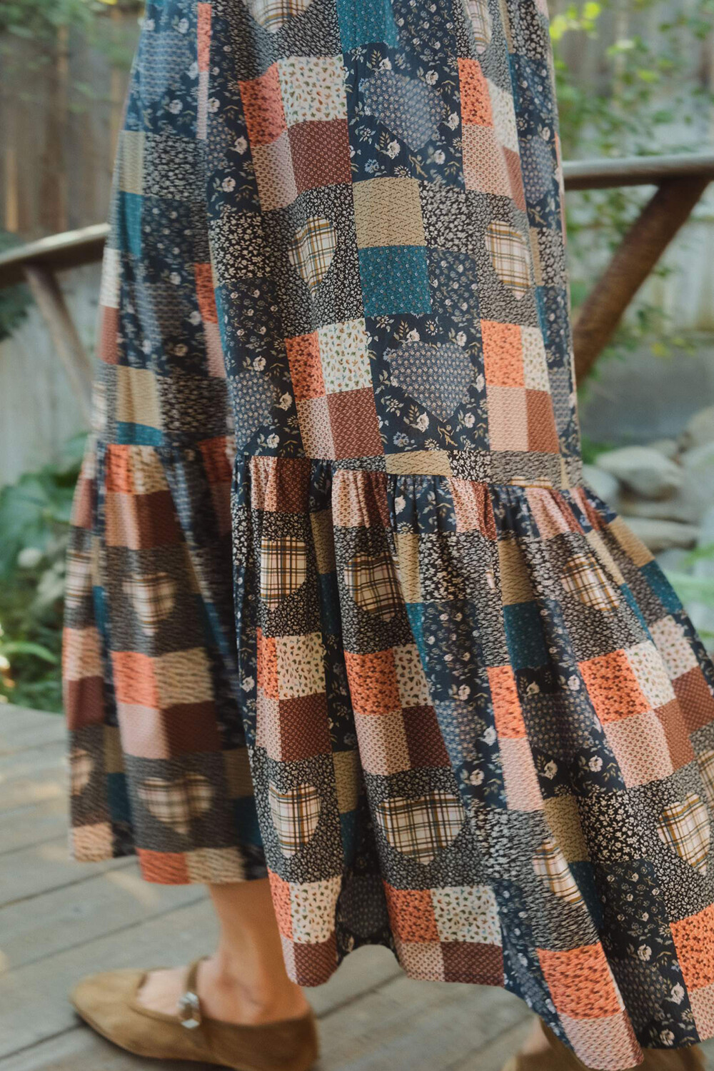 Ditsy Floral Print Patchwork Puff Sleeve A-Line Maxi Dresses-Blue [Pre Order]