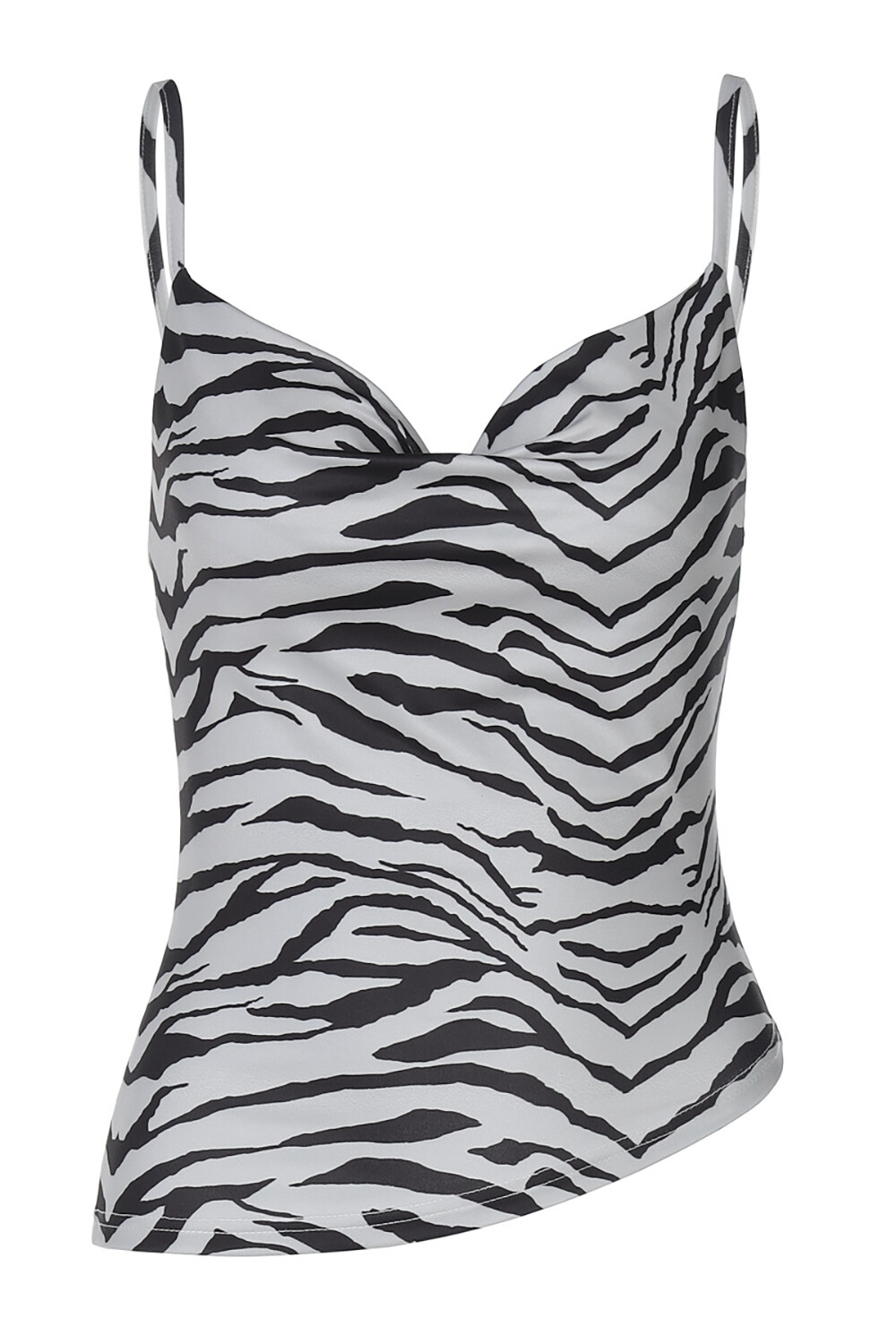Zebra Print Cowl Neckline Irregular Crop Cami-Grey