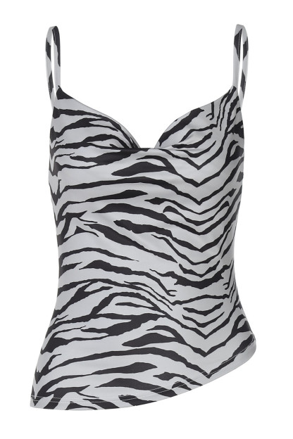 Zebra Print Cowl Neckline Irregular Crop Cami-Grey