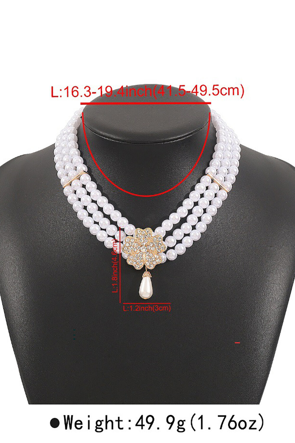 Rhinestone Floral Faux Pearls Necklace Dangle Earrings Bracelet Jewelry Set