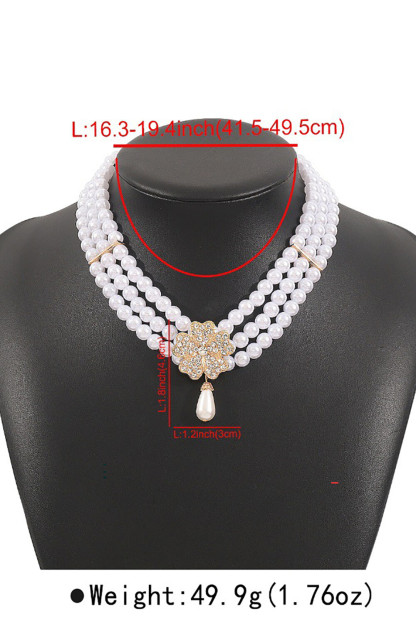 Rhinestone Floral Faux Pearls Necklace Dangle Earrings Bracelet Jewelry Set