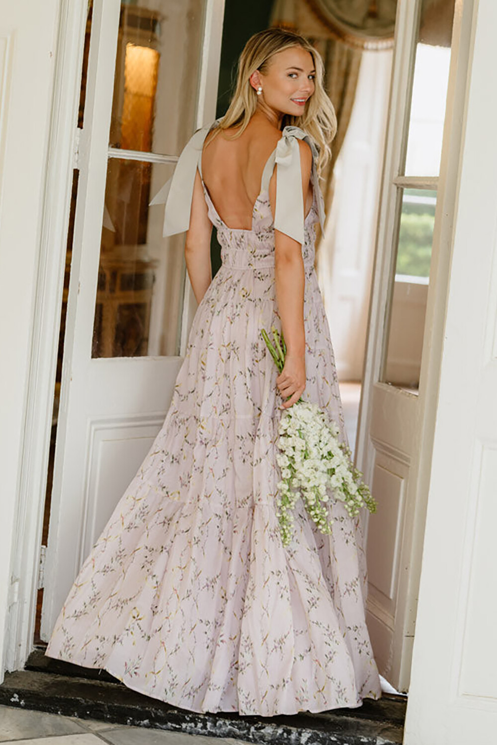 Tie Up Shoulder Straps Floral Print Maxi Dresses-LightPurple [Pre Order]
