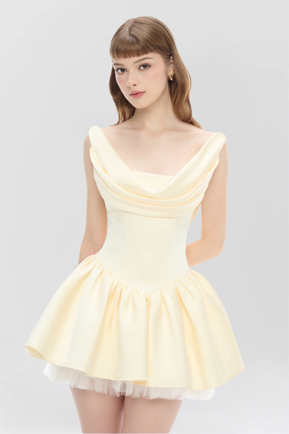 Draped Trim Cinch Waist Lace Up Backless Mini Dresses-Ivory [Pre Order]