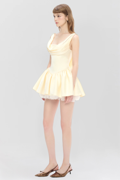 Draped Trim Cinch Waist Lace Up Backless Mini Dresses-Ivory [Pre Order]