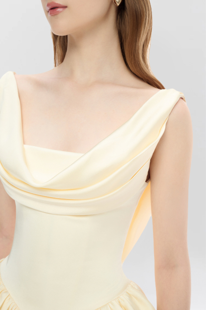 Draped Trim Cinch Waist Lace Up Backless Mini Dresses-Ivory [Pre Order]