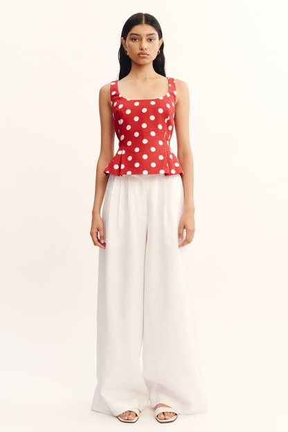 Polka Dot Print Cinch Waist Tank Top Shorts Matching Set-Red [Pre Order]