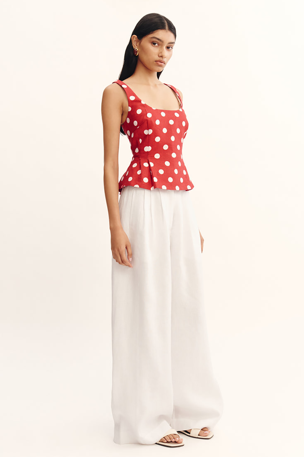 Polka Dot Print Cinch Waist Tank Top Shorts Matching Set-Red [Pre Order]