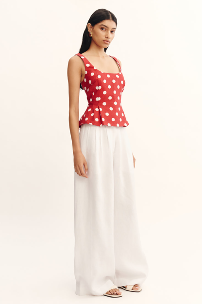 Polka Dot Print Cinch Waist Tank Top Shorts Matching Set-Red [Pre Order]