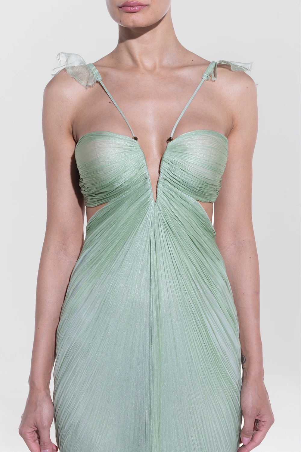 Ruffled Straps Open Back Fitted Flared Hem Maxi Dresses-Green [Pre Order]