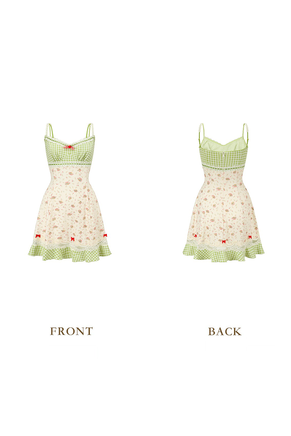 Plaid Ditsy Floral Print Slim Fit Slip Mini Dresses-Green [Pre Order]