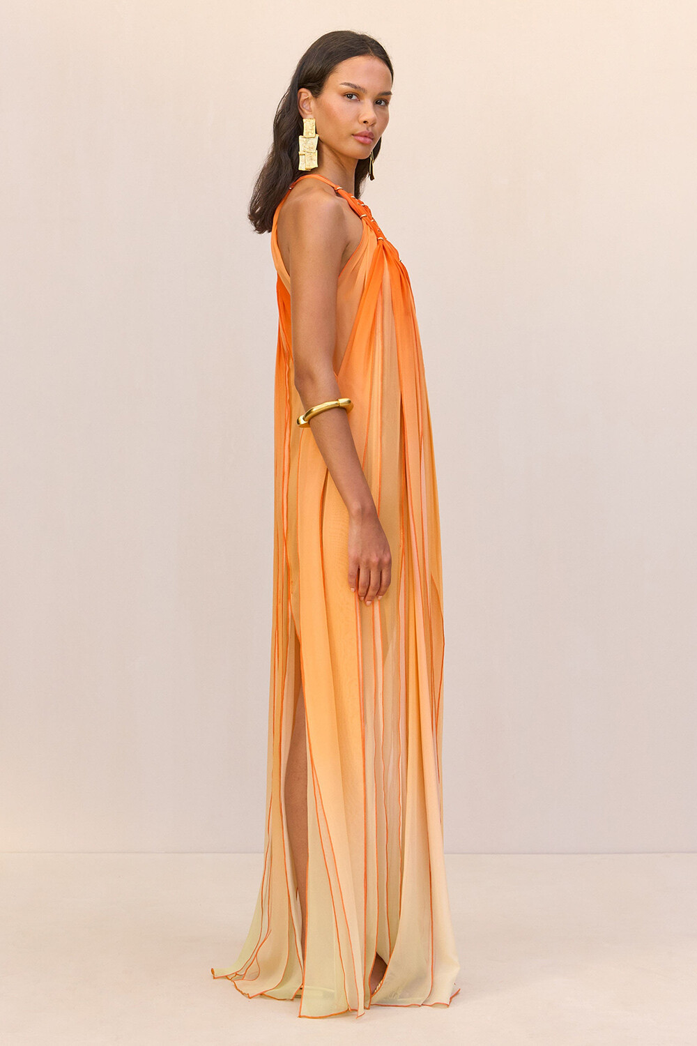 Gradient Color Fringed Hem Sleeveless Maxi Dresses-Orange [Pre Order]