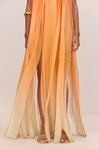 Gradient Color Fringed Hem Sleeveless Maxi Dresses-Orange [Pre Order]
