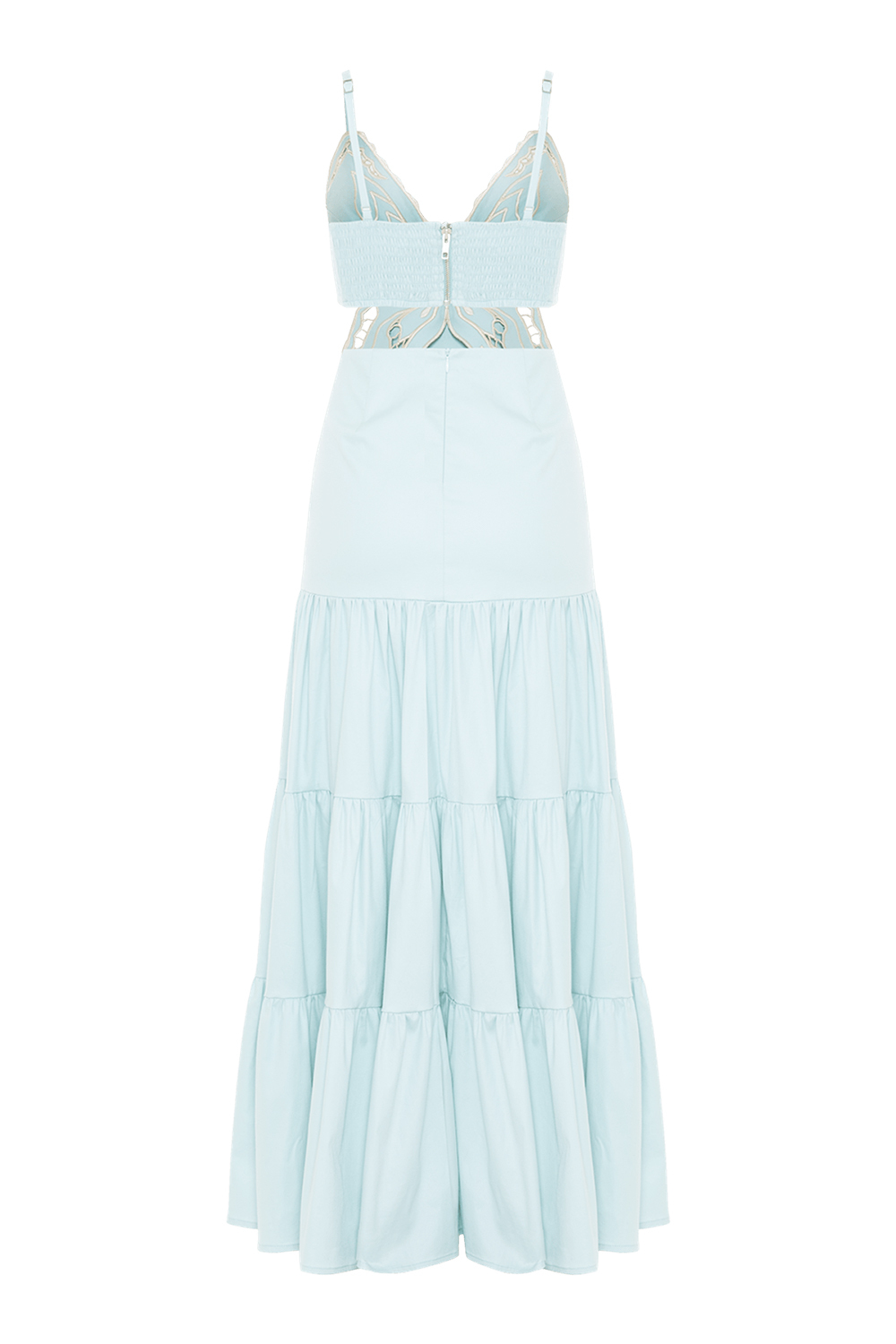 Butterfly Applique Cutout Backless Shirred Slip Maxi Dresses-Blue [Pre Order]