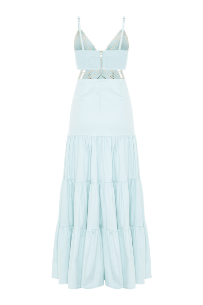 Butterfly Applique Cutout Backless Shirred Slip Maxi Dresses-Blue [Pre Order]