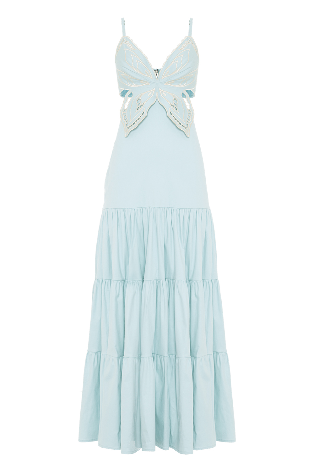 Butterfly Applique Cutout Backless Shirred Slip Maxi Dresses-Blue [Pre Order]