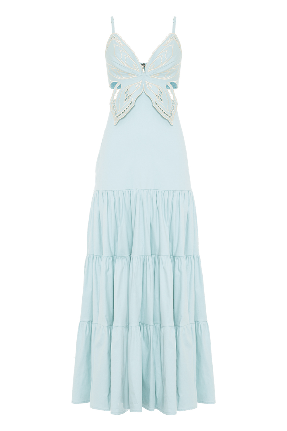Butterfly Applique Cutout Backless Shirred Slip Maxi Dresses-Blue [Pre Order]