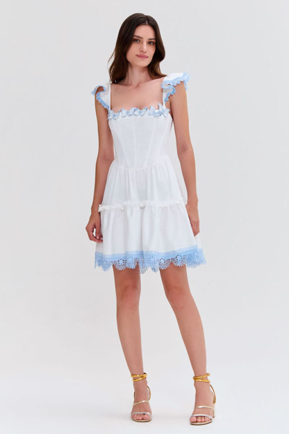 Lace Trim Butterfly Applique Corset A-Line Mini Dresses-White [Pre Order]