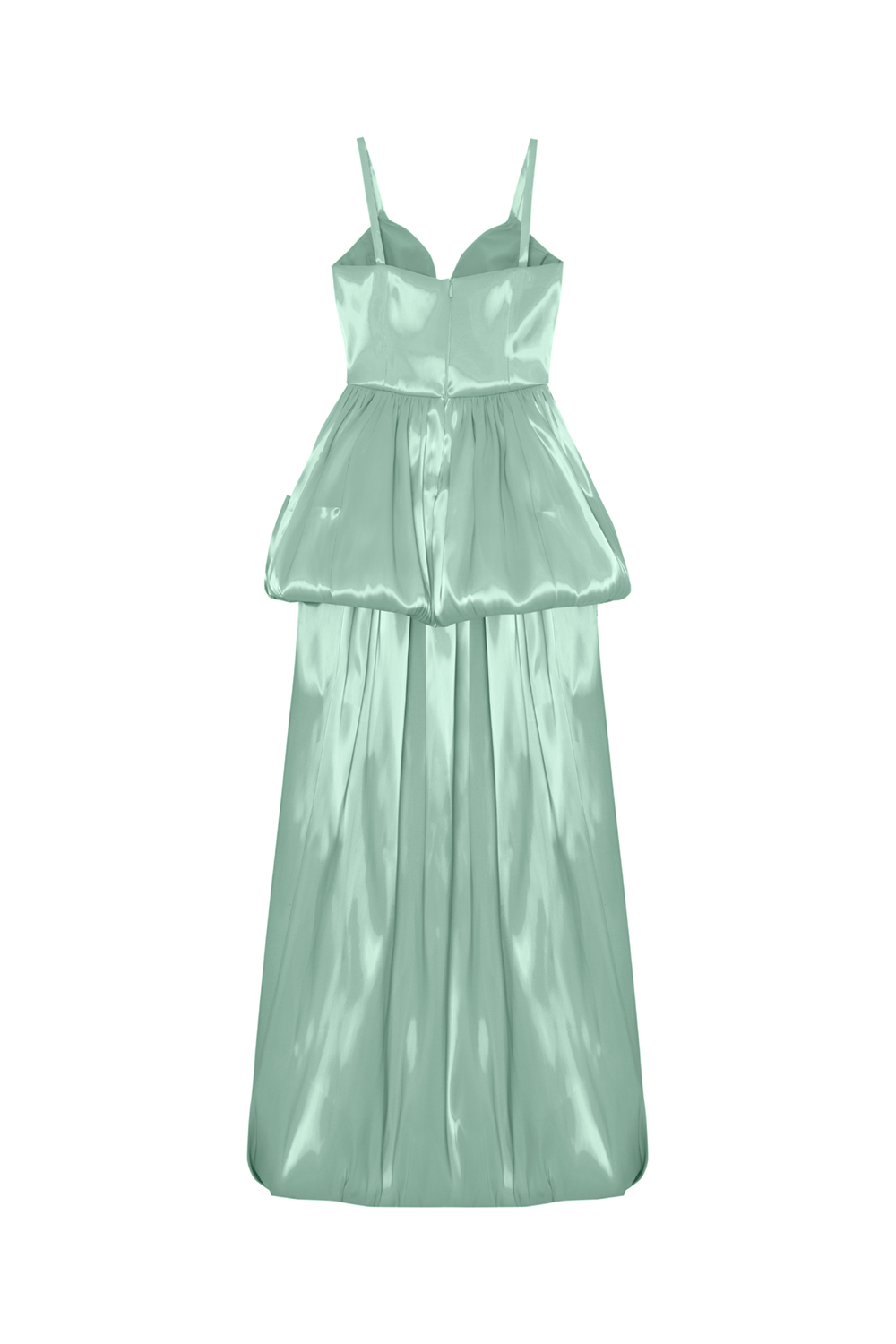V Neck Cinch Waist Bubbled Design Liquid Gowns Maxi Dresses-Green [Pre Order]