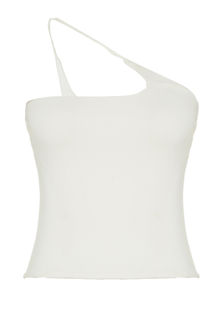 Sleeveless One Shoulder Slim Fit Knit Irregular Crop Top-White