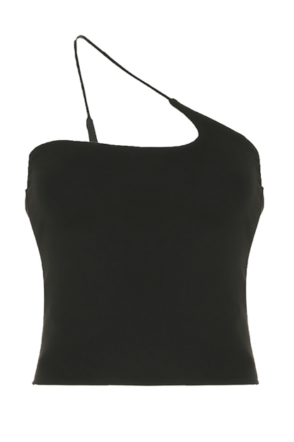 Sleeveless One Shoulder Slim Fit Knit Irregular Crop Top-White