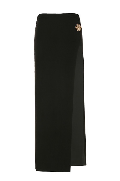 Floral Hardware Halter Top High Slit Maxi Skirt Matching Set-Black