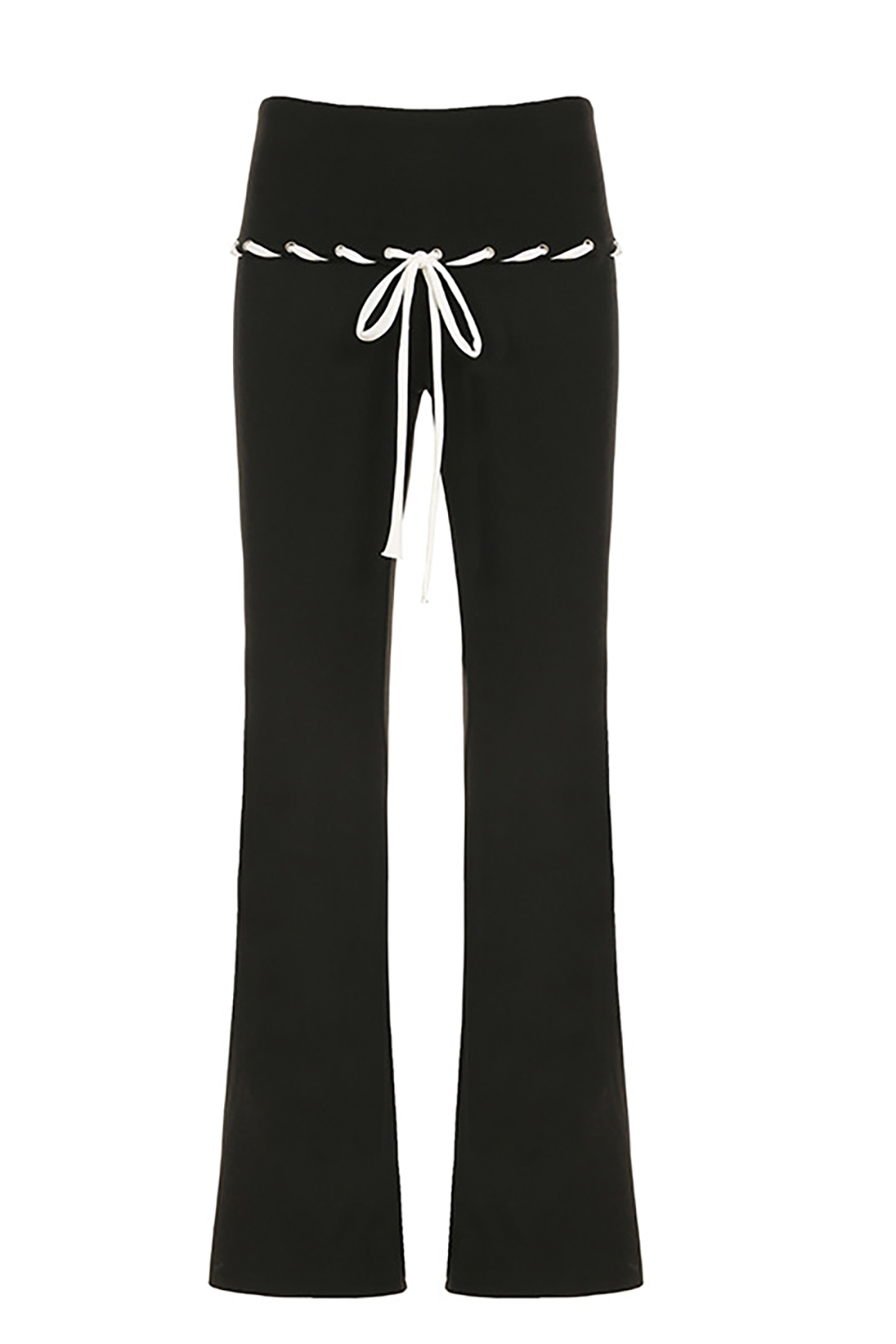 Contrast Piping Tie Up Halter Top Micro-Flared Pants Knit 2pcs Set-Black