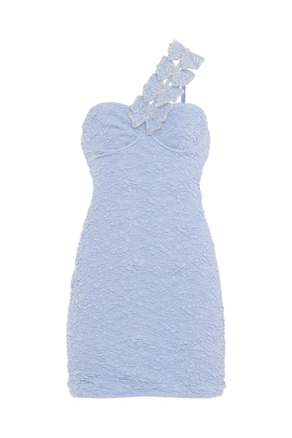 Butterflies One Shoulder Jacquard Backless Mini Dresses-Blue [Pre Order]
