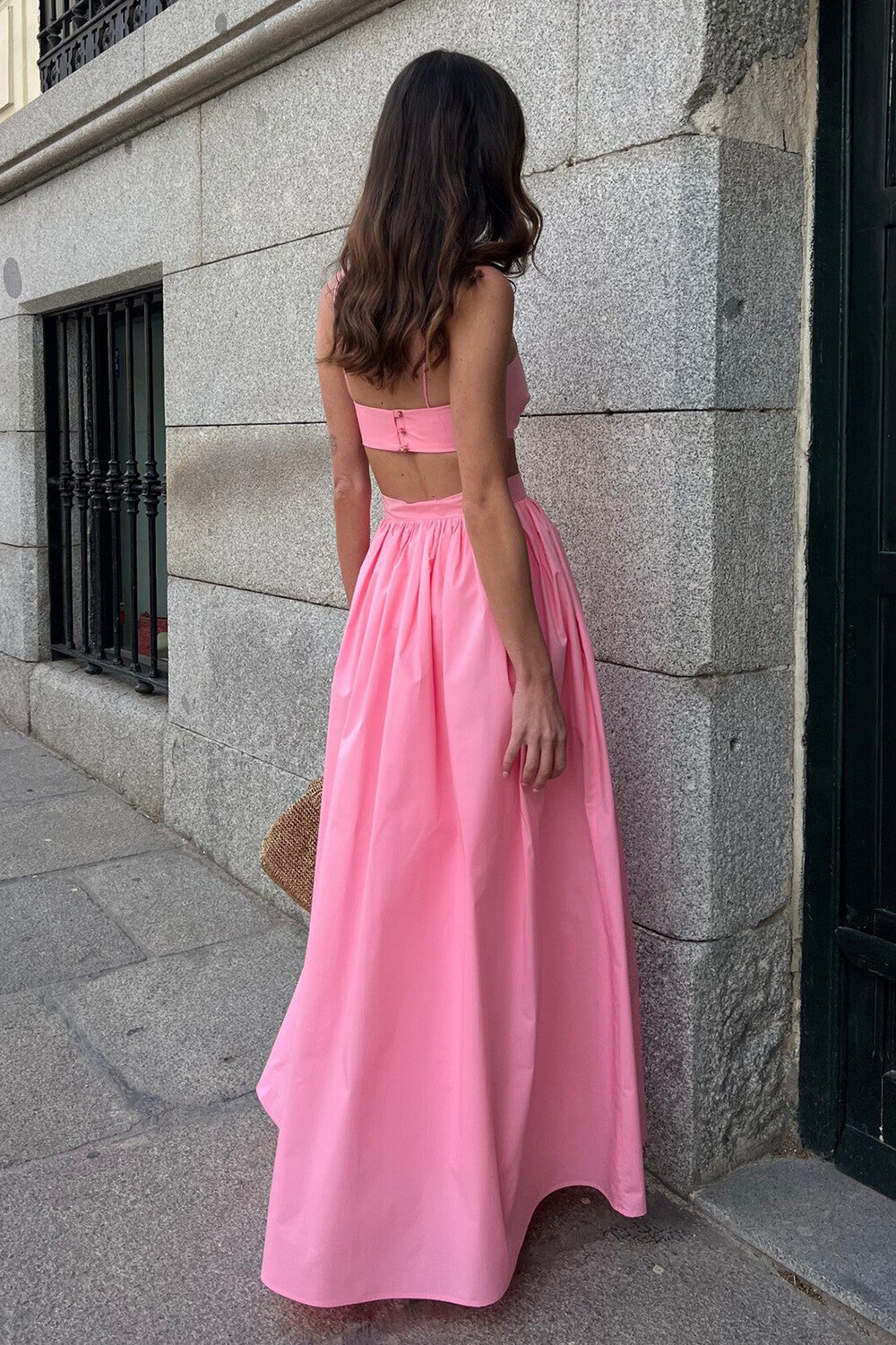 Crop Cami Solid Color High Waist Shirred Maxi Skirt 2pcs Set-Pink [Pre Order]
