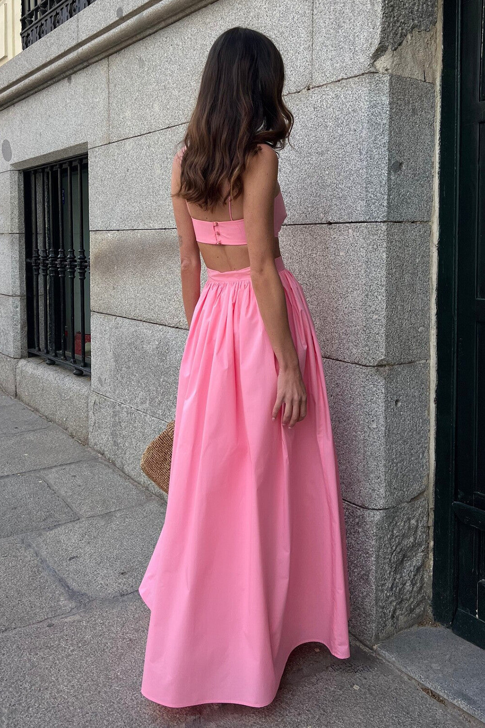 Crop Cami Solid Color High Waist Shirred Maxi Skirt 2pcs Set-Pink [Pre Order]