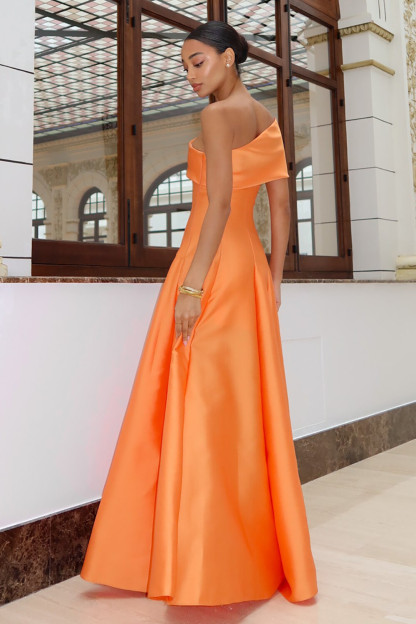 Overlay Design Cinch Waist Solid Color Gowns Maxi Dresses-Orange [Pre Order]