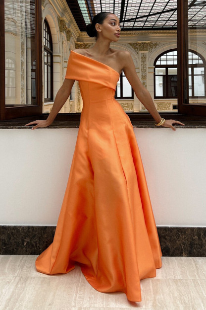 Overlay Design Cinch Waist Solid Color Gowns Maxi Dresses-Orange [Pre Order]