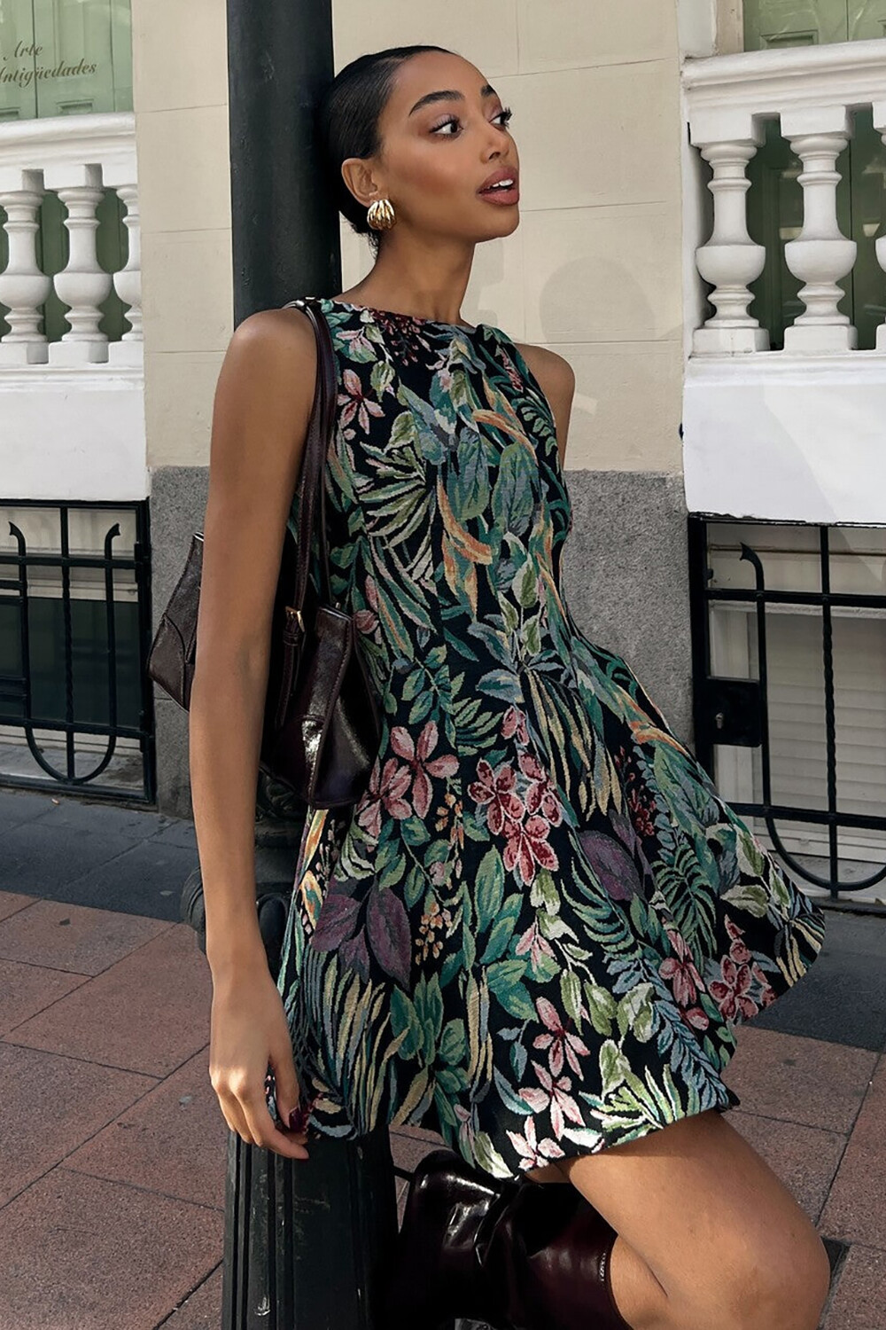 Floral Print A-Line Mini Tank Dresses-Green [Pre Order]