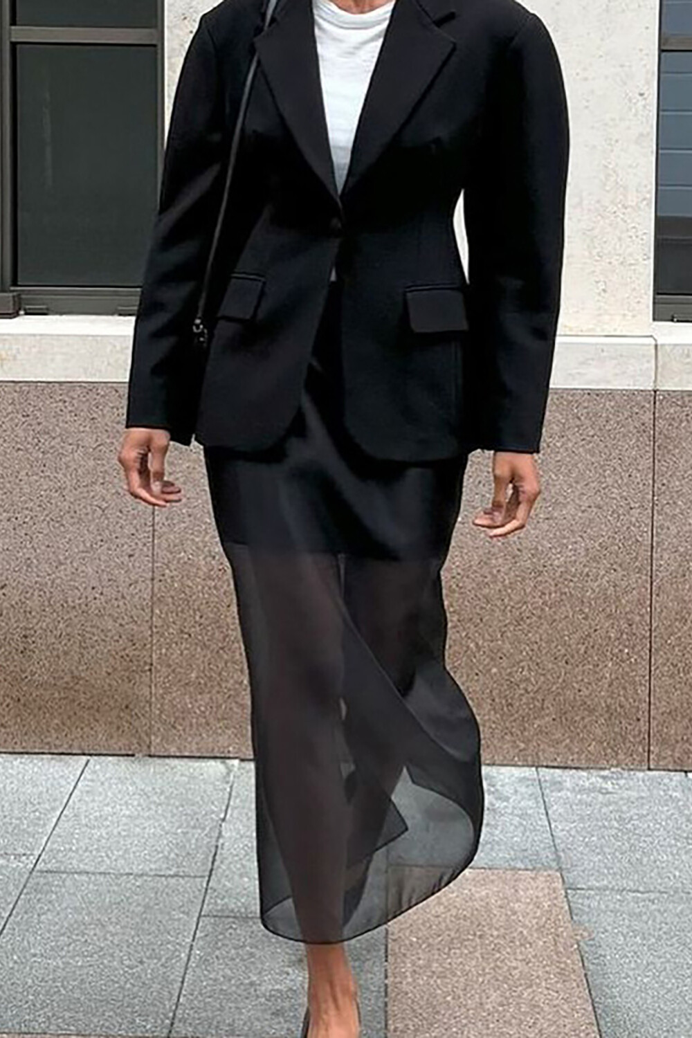 Tiered Design See Through Hem Maxi Skirt-Black
