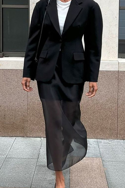 Tiered Design See Through Hem Maxi Skirt-Black